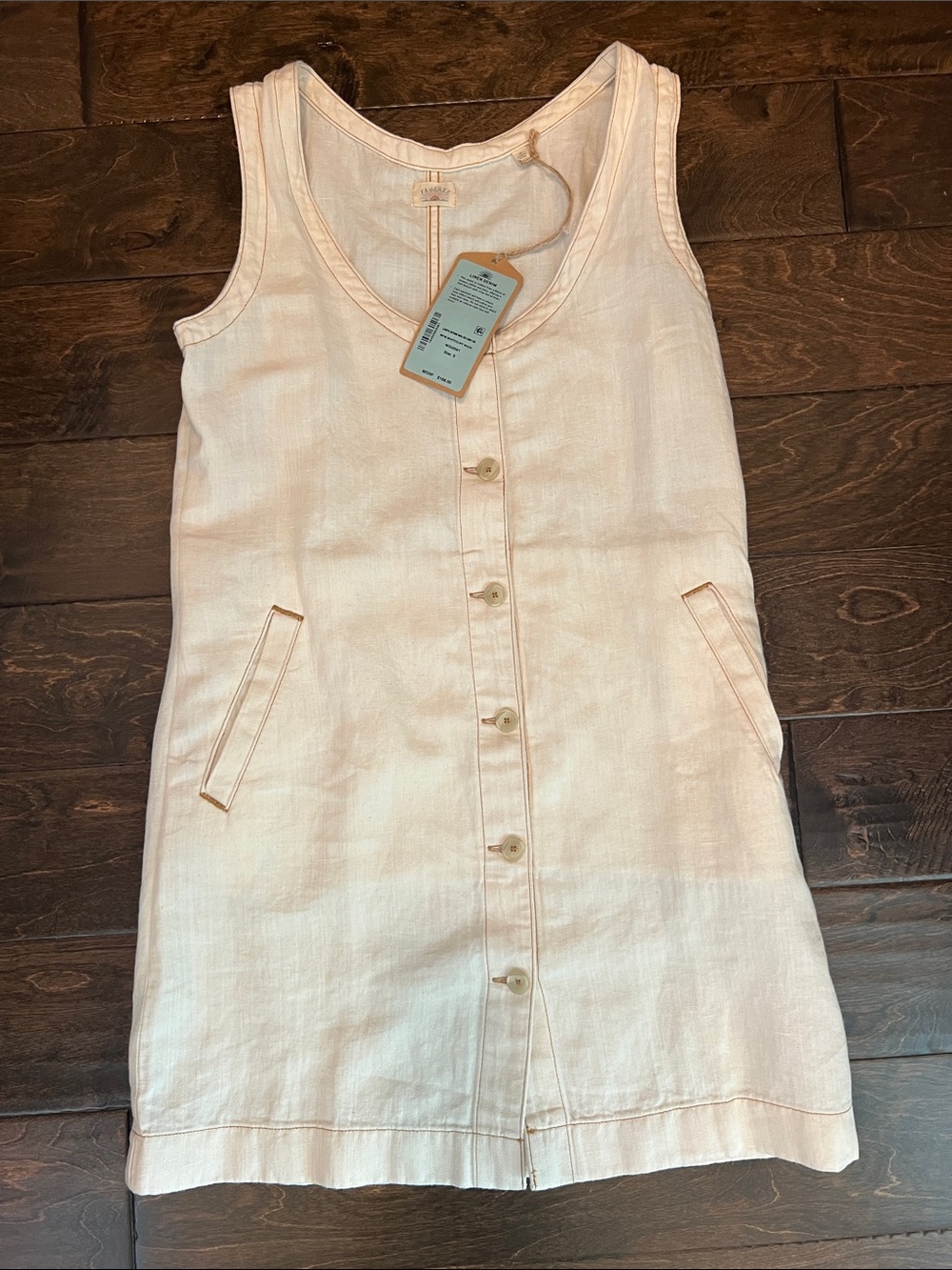 Faherty Pale Pink Button-Front Linen Mini Dress